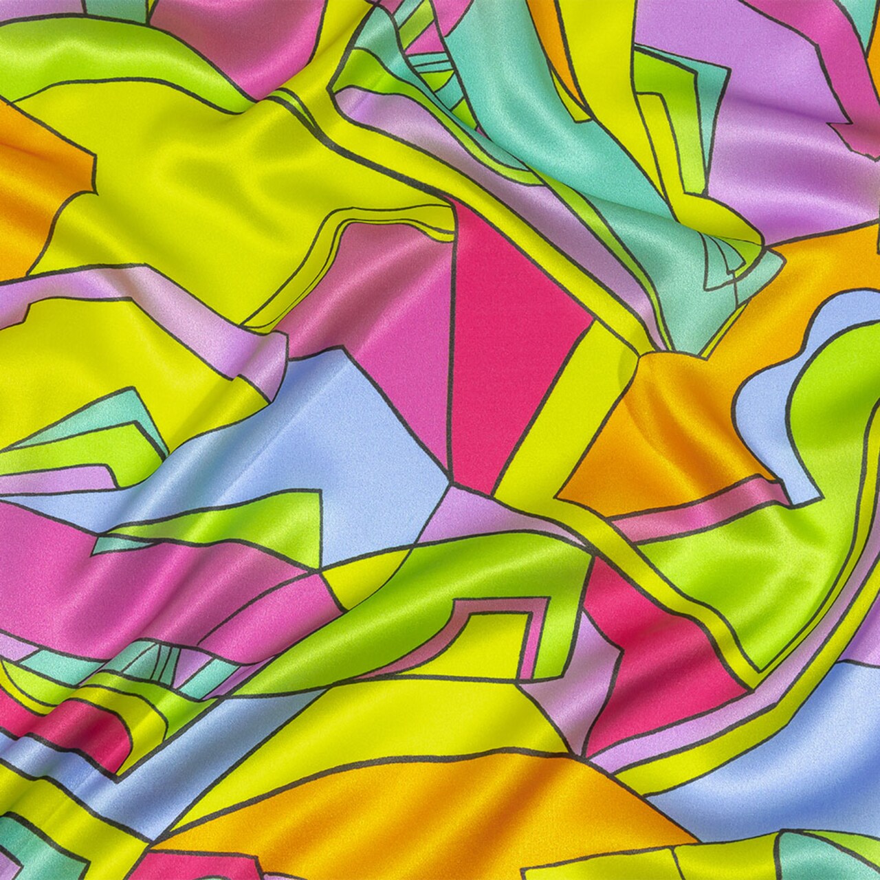 1 Yard Italian Yellow Pink Teal Geometric Abstraction Silk Charmeuse 52 Inch Width